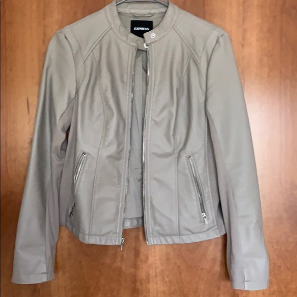 WORN ONCE express leather jacket in gray/taupe😍😎 - Picture 2 of 4